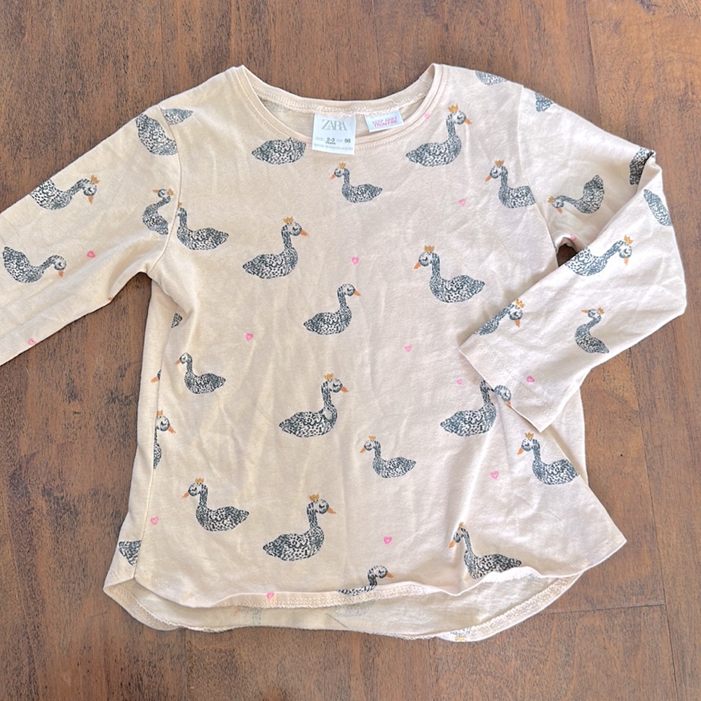 Zara Long Sleeve Swan Top 2-3T